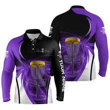 Load image into Gallery viewer, Mens disc golf polo shirt custom disc golf basket, personalized disc golf gifts | Purple NQS5802