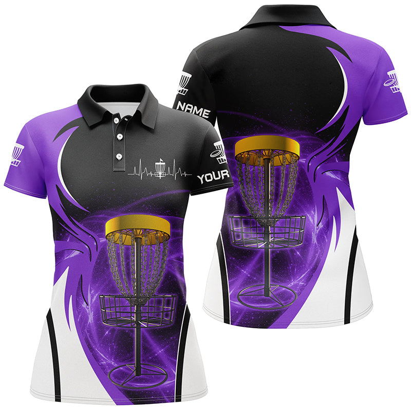 Womens disc golf polo shirt custom disc golf basket, personalized disc golf gift | Purple NQS5802