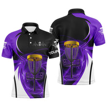 Load image into Gallery viewer, Mens disc golf polo shirt custom disc golf basket, personalized disc golf gifts | Purple NQS5802