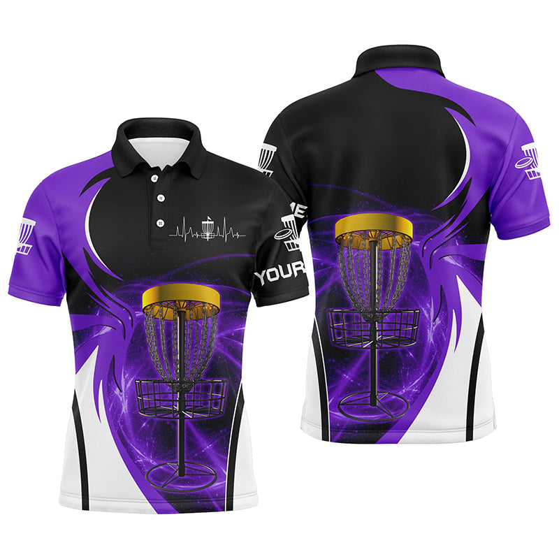 Mens disc golf polo shirt custom disc golf basket, personalized disc golf gifts | Purple NQS5802