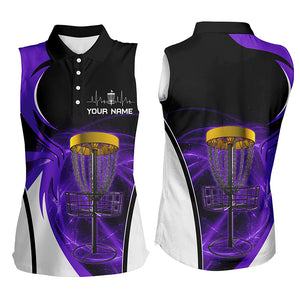 Women sleeveless disc golf polo shirt custom disc golf basket, personalized gift | Purple NQS5802