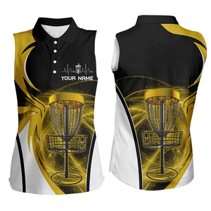 Women sleeveless disc golf polo shirt custom disc golf basket, personalized gift | Yellow NQS5803