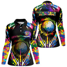 Load image into Gallery viewer, Black Womens golf polo shirts custom colorful lightning team golf jerseys, golf attire for women NQS7906
