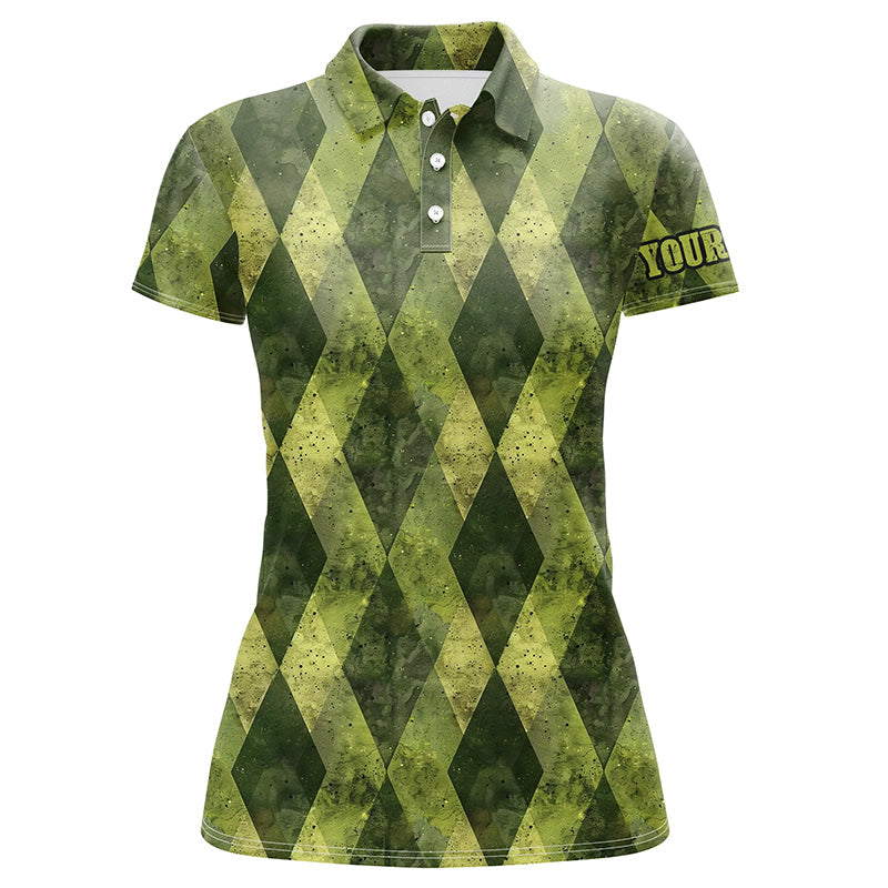 Green argyle grunge pattern Women golf polo shirts custom ladies golf tops, golfing gifts NQS8114