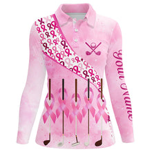 Load image into Gallery viewer, Pink ribbon golf clubs Womens golf polo shirt custom breast cancer golf shirts for ladies golf outfits NQS8116