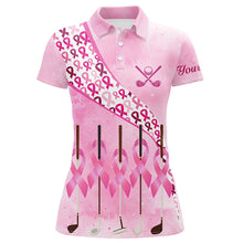 Load image into Gallery viewer, Pink ribbon golf clubs Womens golf polo shirt custom breast cancer golf shirts for ladies golf outfits NQS8116