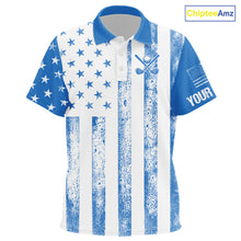 Load image into Gallery viewer, Personalized Blue &amp; White American Flag Retro Kid golf polo shirt Custom Patriotic Kid golf top NQS10308