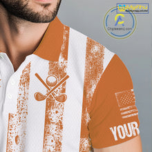 Load image into Gallery viewer, Personalized Orange &amp; White American Flag Retro Men golf polo shirt Custom Patriotic golf top for men NQS10310