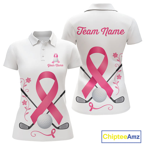 Pink ribbon golf ball clubs Women polo golf shirts Custom Breast cancer awareness team golf jerseys NQS10506