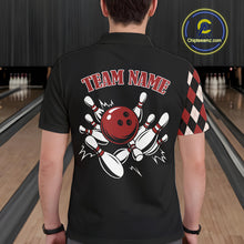 Load image into Gallery viewer, Black and Red Argyle Pattern Retro Bowling Polo, Quarter Zip Shirt for Men Custom Team Bowling Outfit NQS10510