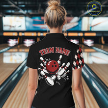 Load image into Gallery viewer, Black and Red Argyle Pattern Retro Women Bowling Polo, Quarter Zip Shirt Custom Team Bowling Outfit NQS10510