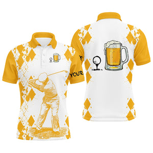 White Yellow Mens golf polo shirt Golf & beer custom name golf gifts for men, dad NQS3976