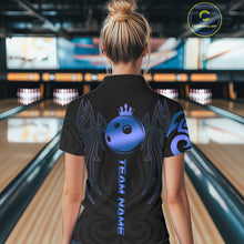 Load image into Gallery viewer, Black and Blue crown Bowling ball Polo, Quarter Zip Shirts for Women Custom Bowling Team jerseys NQS10730