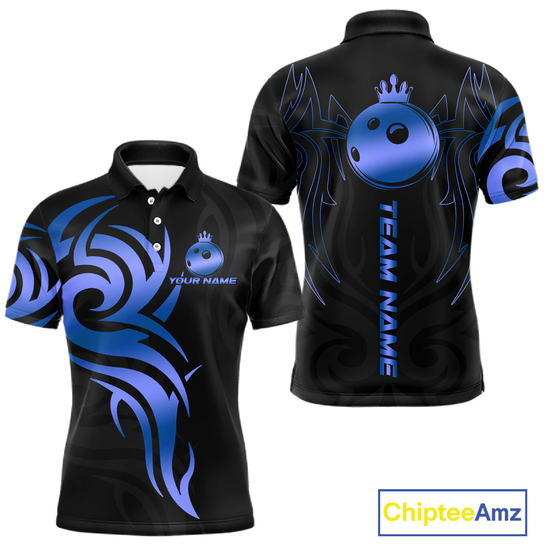 Black and Blue crown Bowling ball Polo, Quarter Zip Shirts for Men Custom Bowling Team jerseys NQS10730