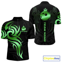 Load image into Gallery viewer, Black and Green crown Bowling ball Polo, Quarter Zip Shirts for Men Custom Bowling Team jerseys NQS10731