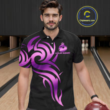 Load image into Gallery viewer, Black and Purple crown Bowling ball Polo, Quarter Zip Shirts for Men Custom Bowling Team jerseys NQS10732