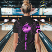 Load image into Gallery viewer, Black and Purple crown Bowling ball Polo, Quarter Zip Shirts for Women Custom Bowling Team jerseys NQS10732