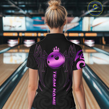 Load image into Gallery viewer, Black and Purple crown Bowling ball Polo, Quarter Zip Shirts for Women Custom Bowling Team jerseys NQS10732