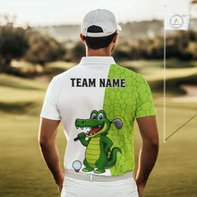 Load image into Gallery viewer, Green and White Funny Alligator Golf Polo Shirt For Men Custom men&#39;s golf apparel funny golf gifts NQS10738