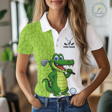 Load image into Gallery viewer, Green &amp; White Funny Alligator Golf Polo Shirt For Women Custom ladies&#39;s golf apparel funny golf gifts NQS10738