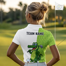 Load image into Gallery viewer, Green &amp; White Funny Alligator Golf Polo Shirt For Women Custom ladies&#39;s golf apparel funny golf gifts NQS10738