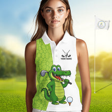 Load image into Gallery viewer, Green &amp; White Funny Alligator Women Sleeveless Polo Shirt Custom ladies&#39;s golf apparel golf gifts NQS10738