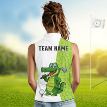 Load image into Gallery viewer, Green &amp; White Funny Alligator Women Sleeveless Polo Shirt Custom ladies&#39;s golf apparel golf gifts NQS10738