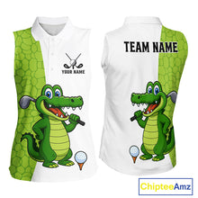 Load image into Gallery viewer, Green &amp; White Funny Alligator Women Sleeveless Polo Shirt Custom ladies&#39;s golf apparel golf gifts NQS10738