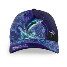 Load image into Gallery viewer, Sailfish fishing blue camo Custom fishing hat Unisex Fishing Baseball saltwater Angler fishing hat cap NQS6697