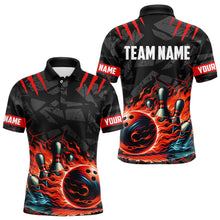 Load image into Gallery viewer, Bowling Polo, Quarter zip shirts for men Custom black &amp; red flame bowling shirt, Team Bowling Jerseys NQS9015