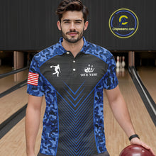 Load image into Gallery viewer, Mens Bowling Polo, Quarter Zip Shirts Custom blue camo American flag team bowling League Jerseys NQS11116