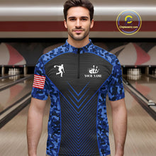 Load image into Gallery viewer, Mens Bowling Polo, Quarter Zip Shirts Custom blue camo American flag team bowling League Jerseys NQS11116