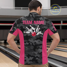 Load image into Gallery viewer, Mens bowling polo, 1/4 zip shirts Custom gray camo Bowling Team Jersey, Bowling League Shirt | Pink NQS11118