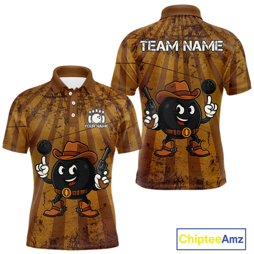 Funny Bowling Cowboy vintage retro Bowling Shirts for Men Custom Team mens bowling outfits | Brown NQS11128