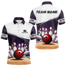 Load image into Gallery viewer, White and Purple Mens Bowling Polo, Quarter Zip shirt Custom cool bowling jerseys for team NQS9260