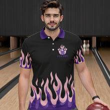 Load image into Gallery viewer, Black and Purple Flame Retro Bowling Polo, Quarter Zip Shirt for Men Custom Bowling Team Jerseys NQS9427