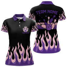 Load image into Gallery viewer, Black and Purple Flame Retro Bowling Polo, Quarter Zip Shirt for Women Custom Bowling Team Jerseys NQS9427