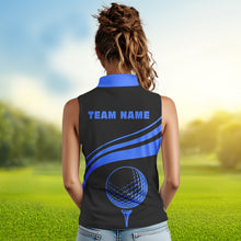 Load image into Gallery viewer, Personalized sleeveless polo golf shirts for women custom black and blue golf shirts team golf jersey NQS9430