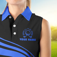 Load image into Gallery viewer, Personalized sleeveless polo golf shirts for women custom black and blue golf shirts team golf jersey NQS9430