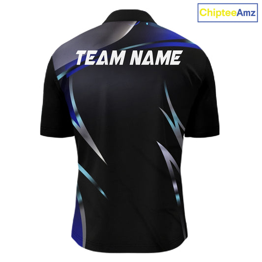 Black and blue Bowling Polo, Quarter Zip Shirts for Men Custom Team bowling shirts with flames NQS11531