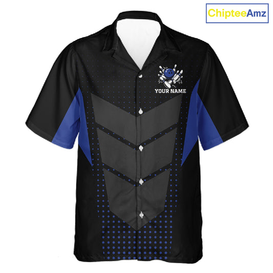 Navy blue and Black Bowling Hawaiian Shirt Custom Team bowling button up jerseys NQS11532