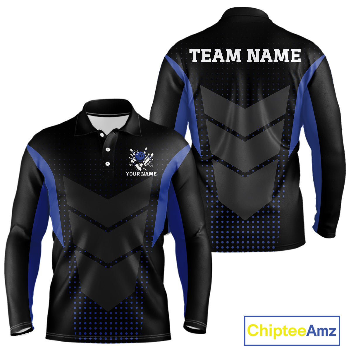 Navy blue and Black Mens Bowling Jerseys Custom Team bowling polo shirts for men, bowling zip jerseys NQS11532