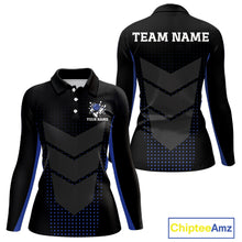 Load image into Gallery viewer, Navy blue and Black Womens Bowling Jerseys Custom Team bowling polo shirts, bowling zip jerseys NQS11532