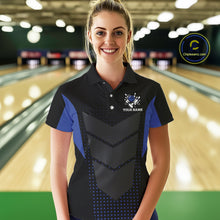 Load image into Gallery viewer, Navy blue and Black Womens Bowling Jerseys Custom Team bowling polo shirts, bowling zip jerseys NQS11532