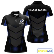 Load image into Gallery viewer, Navy blue and Black Womens Bowling Jerseys Custom Team bowling polo shirts, bowling zip jerseys NQS11532
