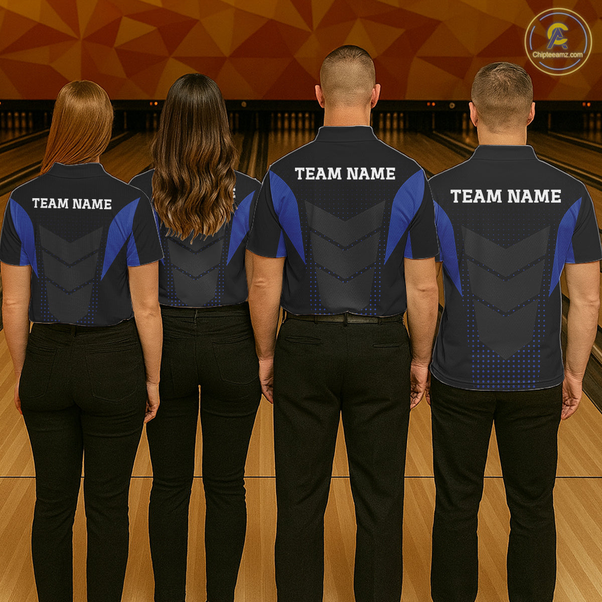 Navy blue and Black Womens Bowling Jerseys Custom Team bowling polo shirts, bowling zip jerseys NQS11532
