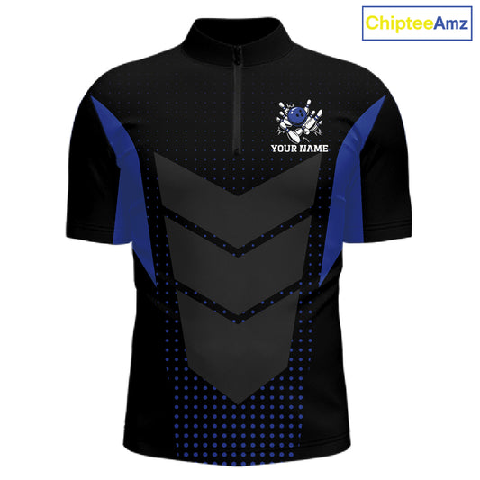 Navy blue and Black Mens Bowling Jerseys Custom Team bowling polo shirts for men, bowling zip jerseys NQS11532