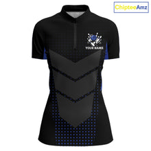 Load image into Gallery viewer, Navy blue and Black Womens Bowling Jerseys Custom Team bowling polo shirts, bowling zip jerseys NQS11532