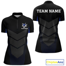 Load image into Gallery viewer, Navy blue and Black Womens Bowling Jerseys Custom Team bowling polo shirts, bowling zip jerseys NQS11532