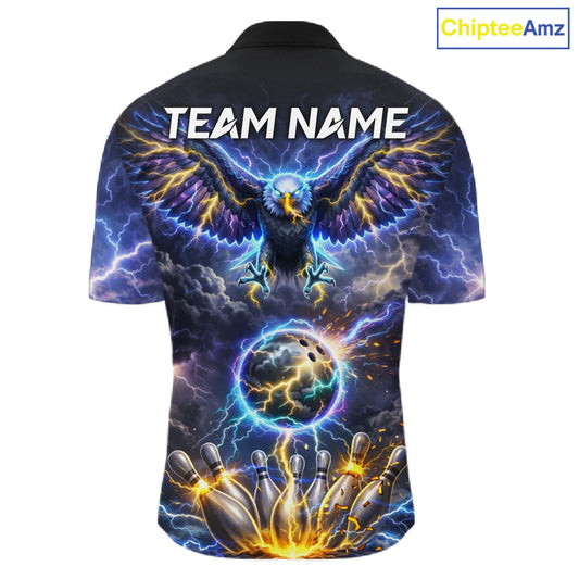 Custom Blue Lightning Thunder Eagle Bowling team shirts For Men, cool Bowling jersey gift for bowlers NQS11537